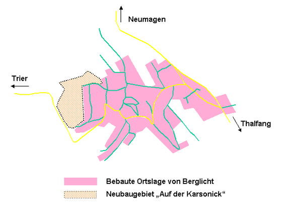 Grafik der bebauten Ortslage Berglicht und des Neubaugebiets Auf der Karsonick